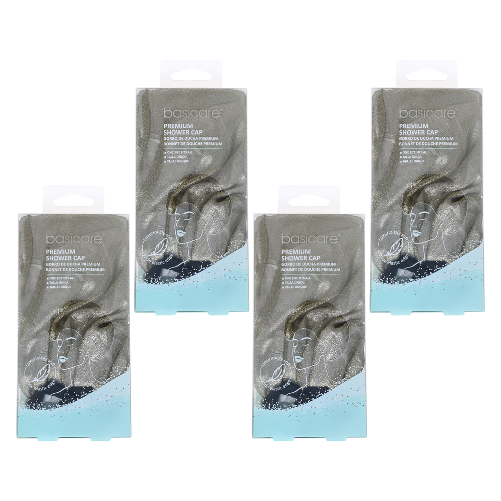 Basicare Luxury Shower Cap 4 Pack Reusable Waterproof Adult Hair Protection