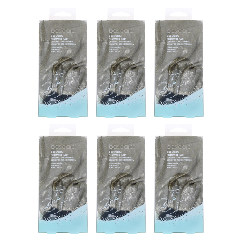 Basicare Luxury Shower Cap Adult Reusable Waterproof Bundle 6 Pack