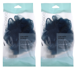 Basicare Luxe Bath Sponge Blue Hanging Cord Gentle Exfoliating Body Sponge x2