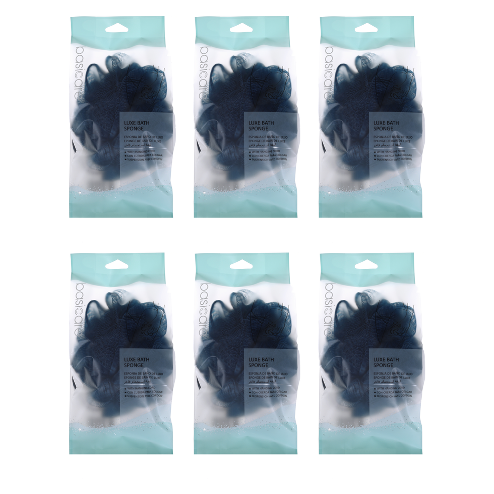 Basicare Luxe Bath Sponge Blue Bundle of 6 Hanging Cord Gentle Exfoliating