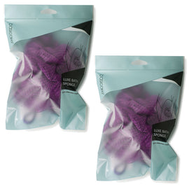 Basicare Luxe Exfoliating Bath Sponge Purple with Hanging Cord 2 Pack