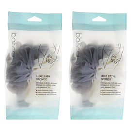 Basicare Luxe Exfoliating Bath Sponge Purple with Hanging Cord 2 Pack