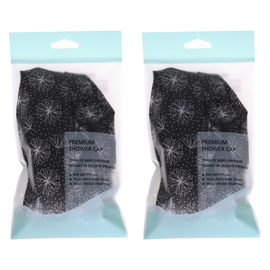 Basicare Deluxe Reusable Waterproof Shower Cap Blue White Dots 2 Pack