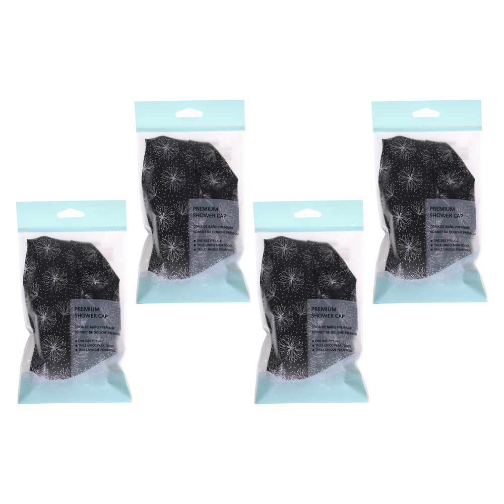 Basicare Deluxe Shower Cap Blue White Dots Reusable Waterproof Bundle of 4