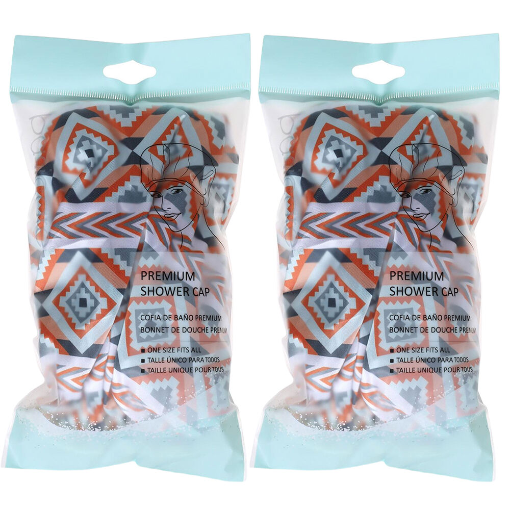 Basicare Deluxe Shower Cap Aztec Reusable Waterproof Hair Cover Pack of 2