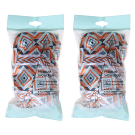 Basicare Deluxe Shower Cap Aztec Reusable Waterproof Hair Cover Pack of 2