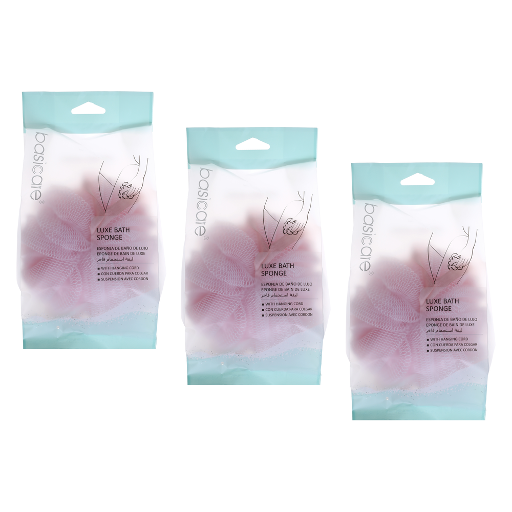 Basicare Luxe Bath Sponge Pink Bundle of 3 Soft Exfoliating Shower Tool