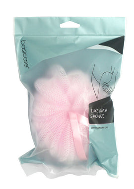 Basicare Luxe Bath Sponge Pink with Hanging Cord Soft Exfoliating Shower Tool