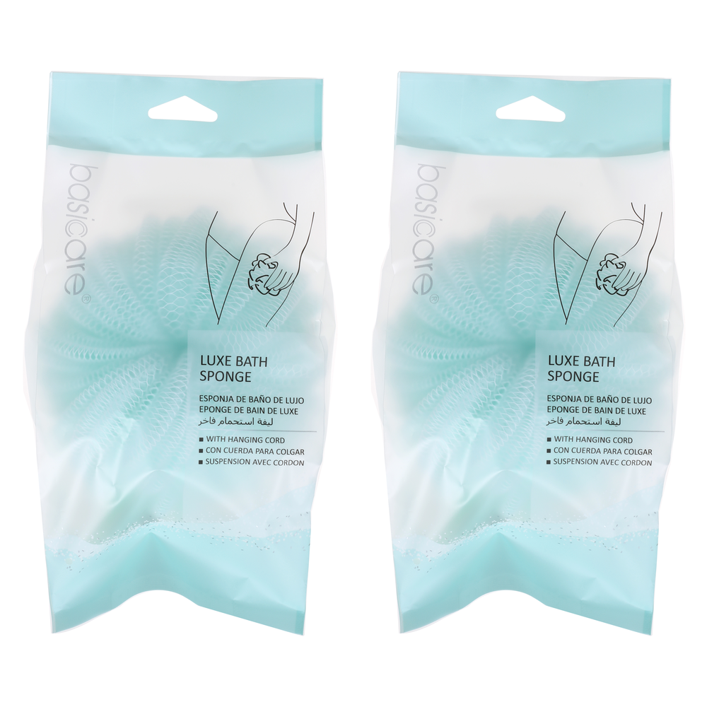 Basicare Luxe Bath Sponge Cream Exfoliating Shower Tool with Hanging Cord x2