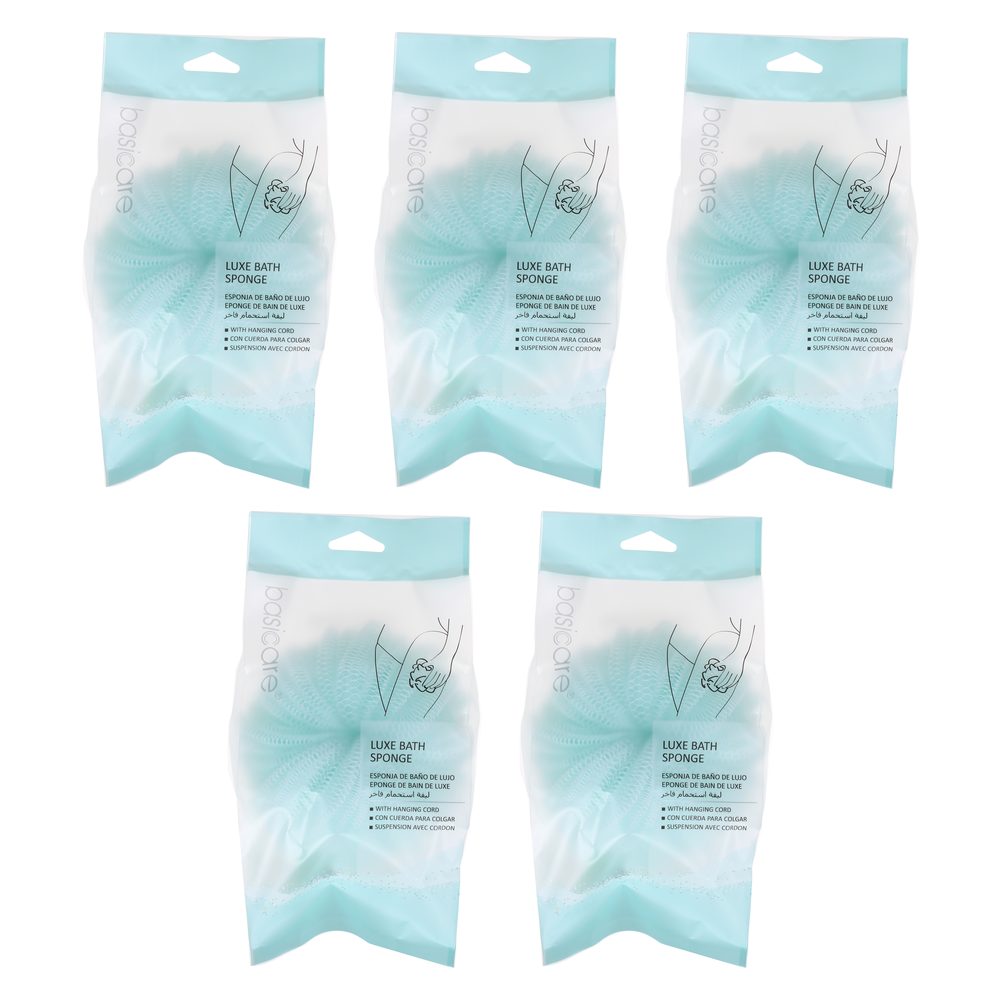 Basicare Luxe Bath Sponge 5 Pack Hanging Cord Exfoliating Shower Sponge