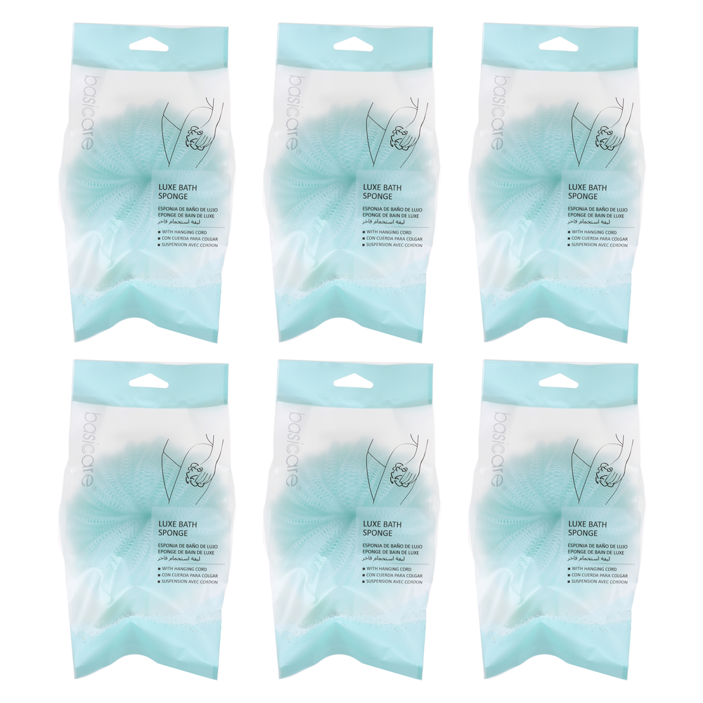 Basicare Luxe Bath Sponge With Hanging Cord Bundle of 6 Exfoliating Shower Tool