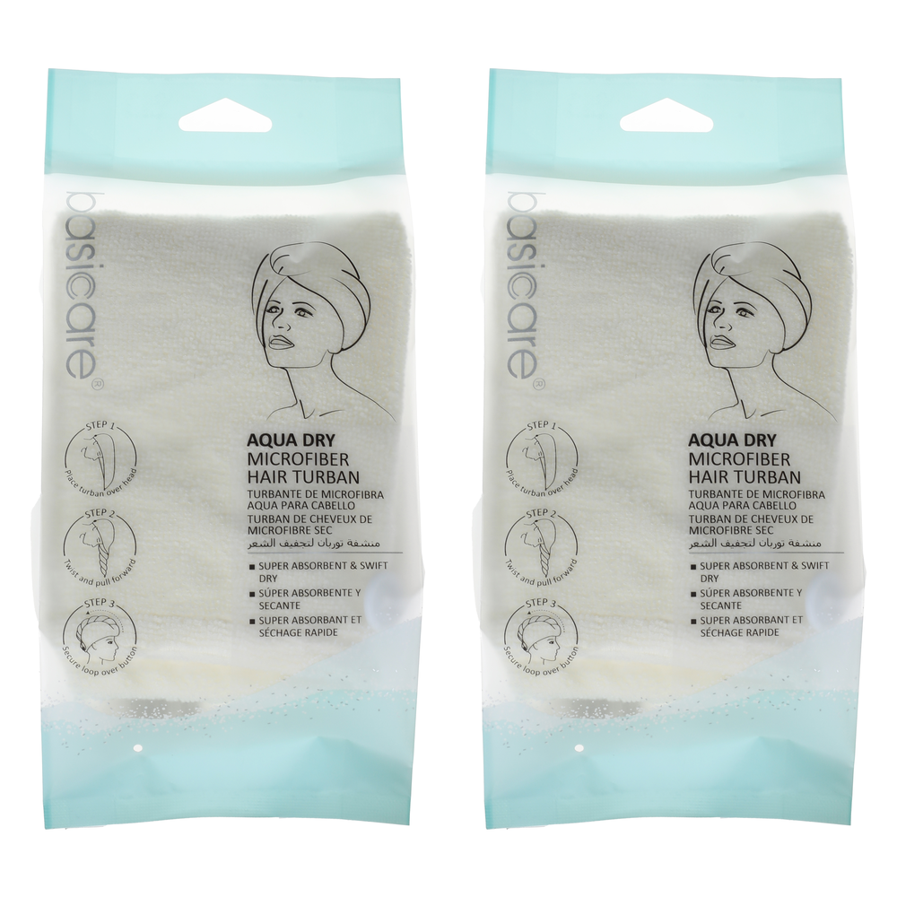 Basicare Aqus Dry Microfiber Hair Turban Super Absorbent Quick Dry x2