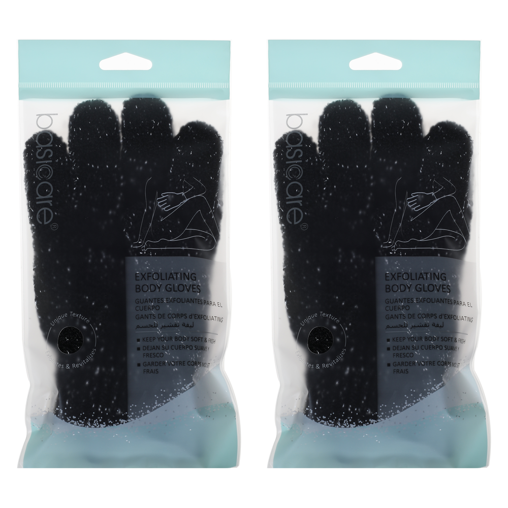 Basicare Exfoliating Body Gloves White with Blue Dots for Smooth Radiant Skin x 2