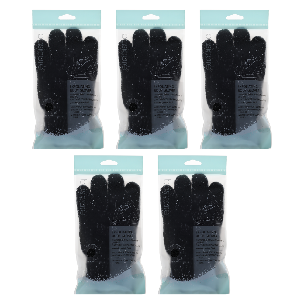 Basicare Exfoliating Body Gloves White Blue Dots Bundle of 5 Pairs