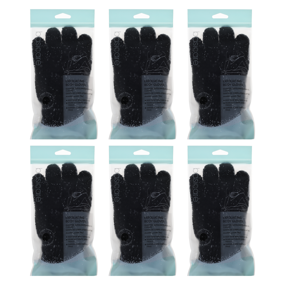 Basicare Exfoliating Body Gloves White Blue Dots 6 Pack Bundle