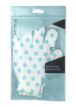 Basicare Exfoliating Body Gloves White with Blue Dots for Smooth Radiant Skin