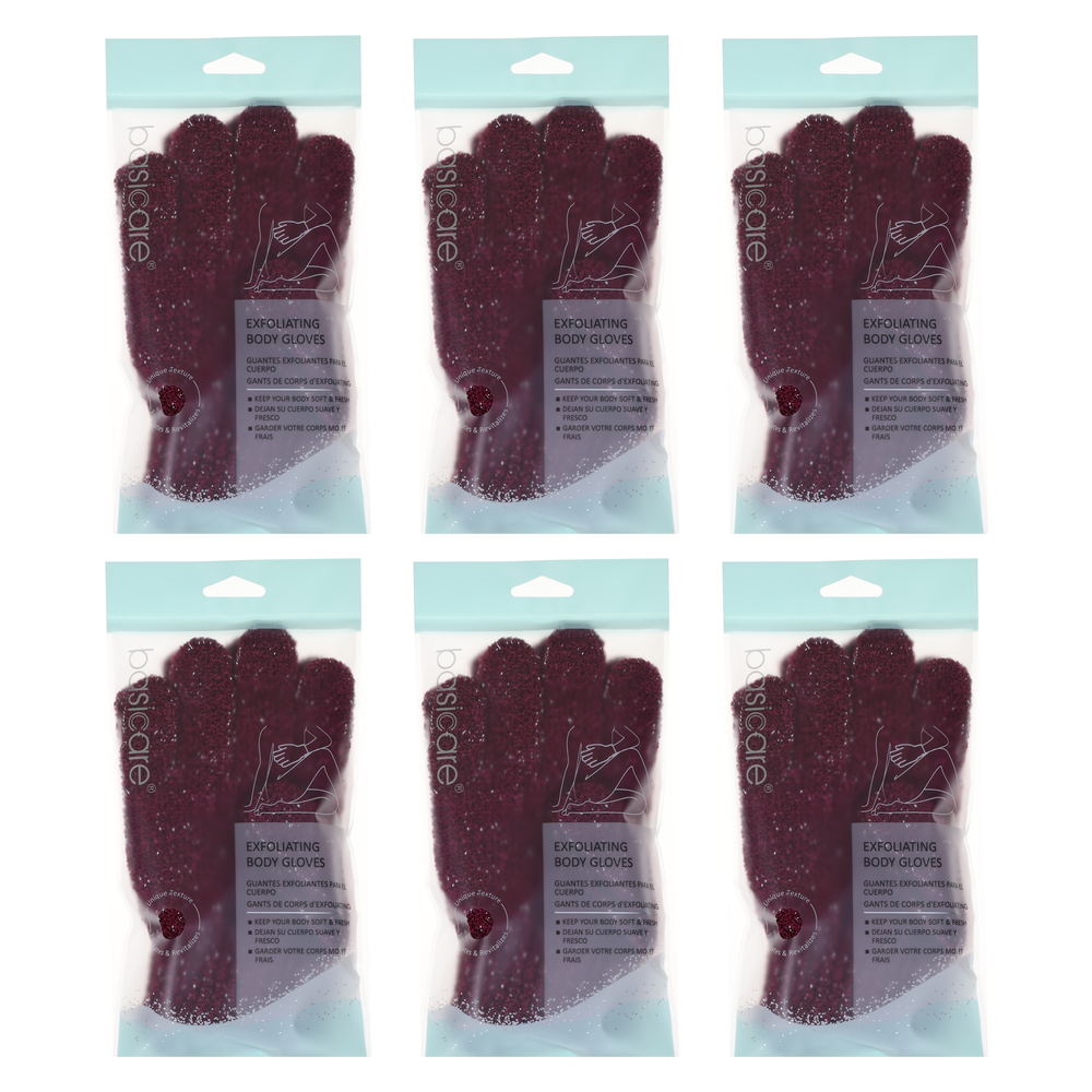Basicare Exfoliating Body Gloves White Pink Dots Bundle of 6