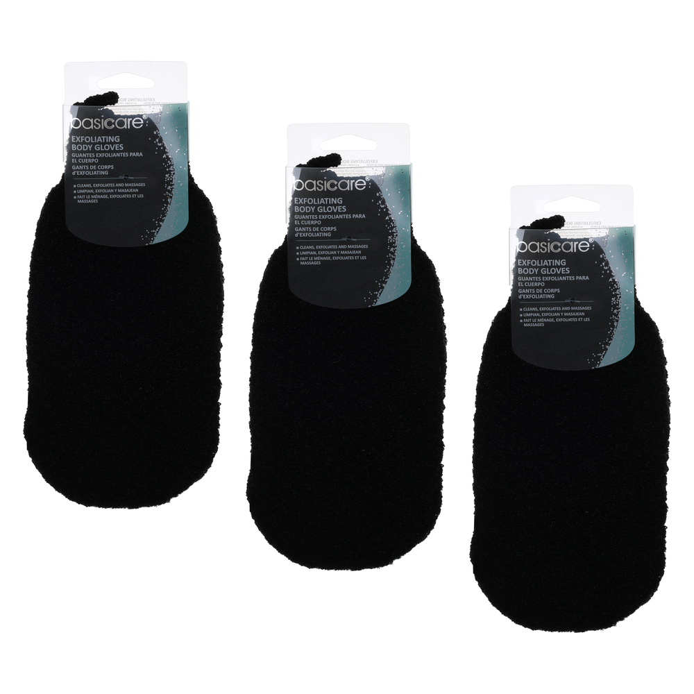 Basicare Exfoliating Body Gloves Bundle of 3 White with Purple Dots