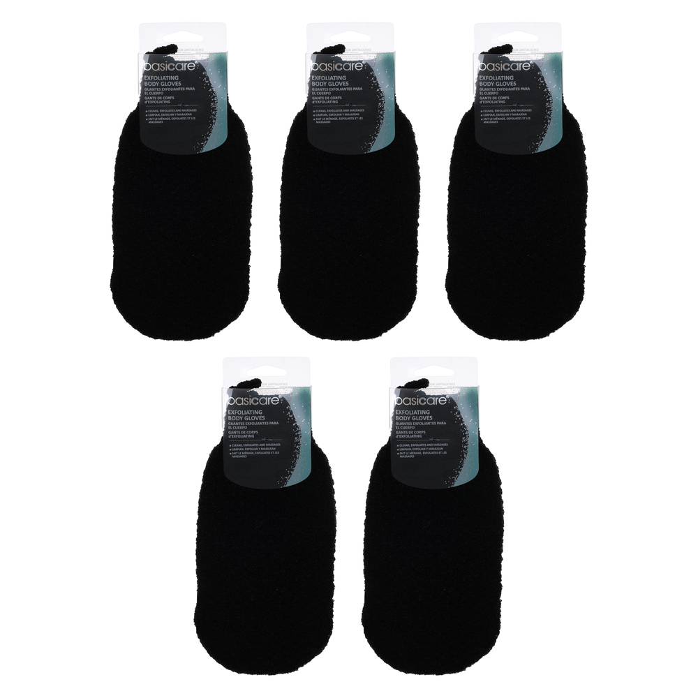 Basicare Exfoliating Body Gloves White Purple Dots Bundle of 5