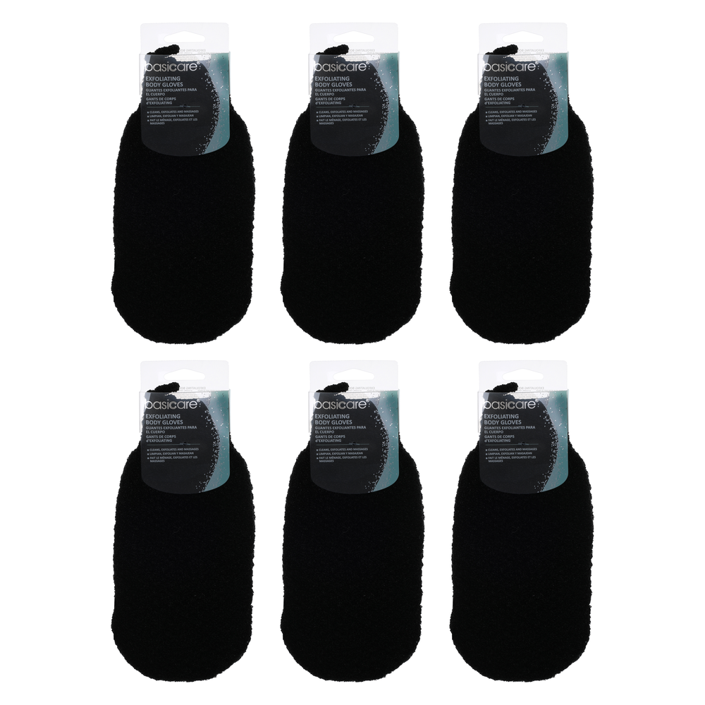 Basicare Exfoliating Body Gloves White with Purple Dots Bundle of 6