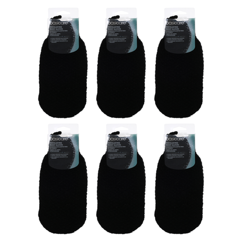 Basicare Exfoliating Body Gloves White with Purple Dots Bundle of 6