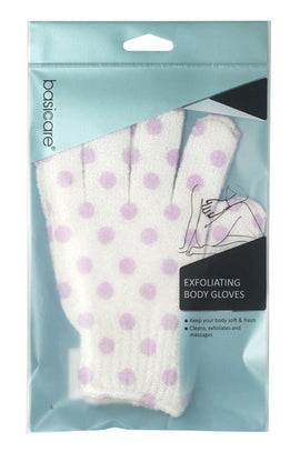 Basicare Exfoliating Body Gloves White with Purple Dots Smooth Healthy Skin