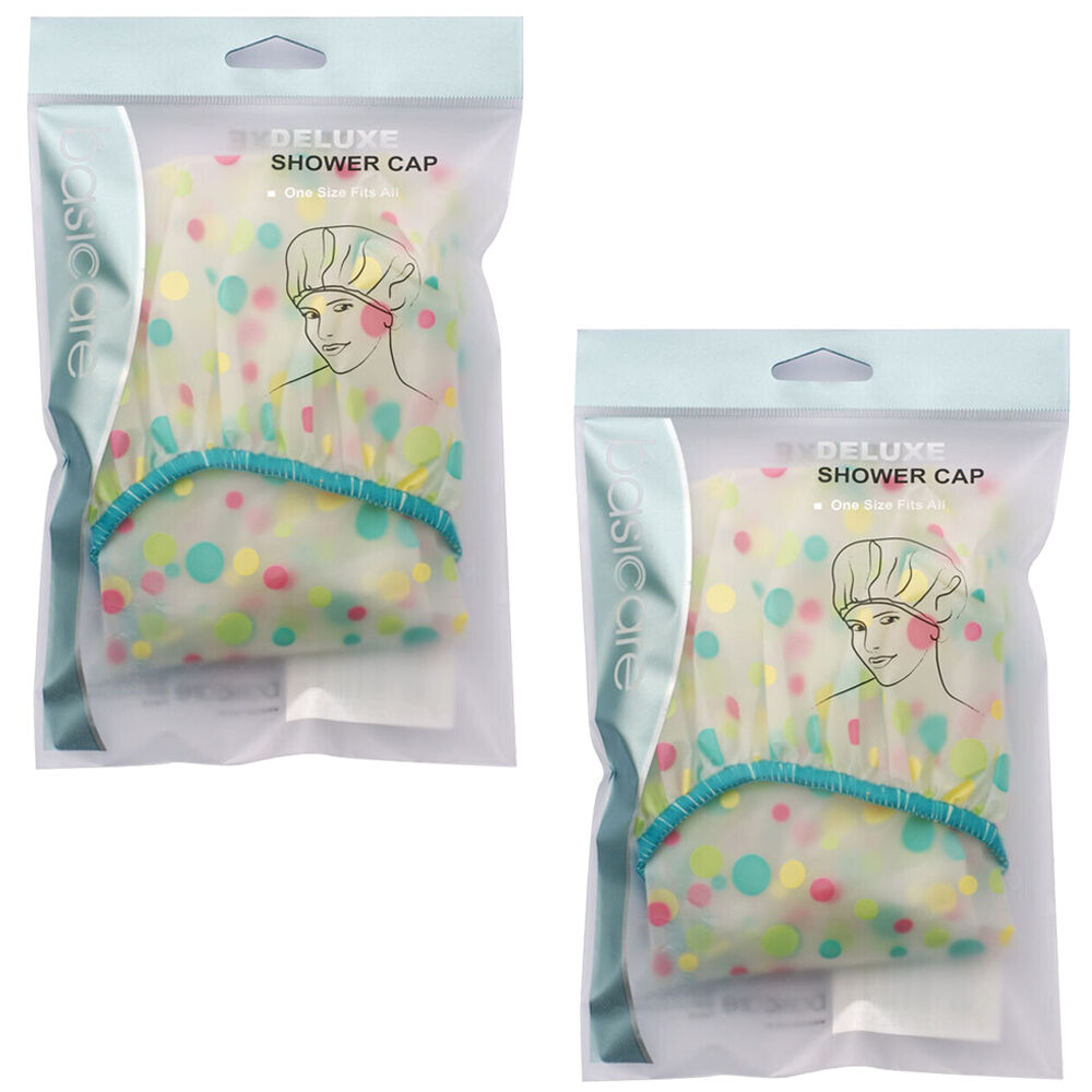 Basicare Deluxe Reusable Waterproof Shower Cap One Size 2 Pack