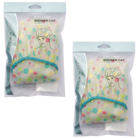 Basicare Deluxe Reusable Waterproof Shower Cap One Size 2 Pack