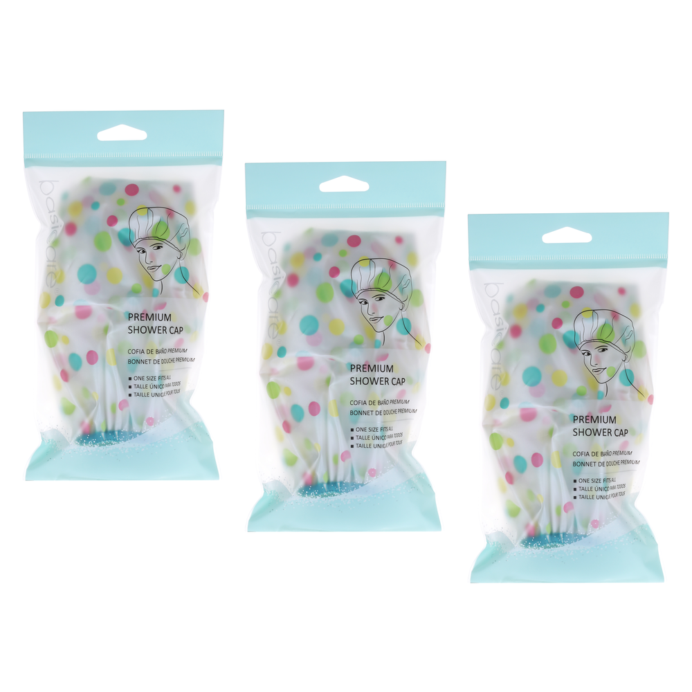 Basicare Deluxe Shower Cap Reusable Waterproof One Size Bundle of 3