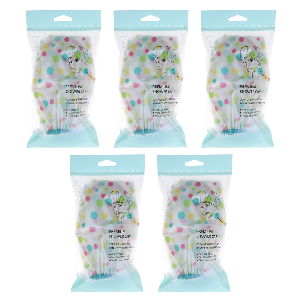 Basicare Deluxe Shower Cap Reusable Waterproof One Size Bundle of 5