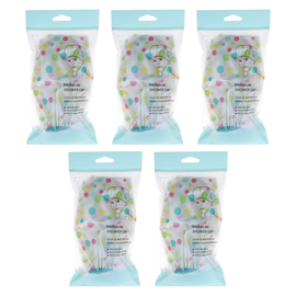 Basicare Deluxe Shower Cap Reusable Waterproof One Size Bundle of 5