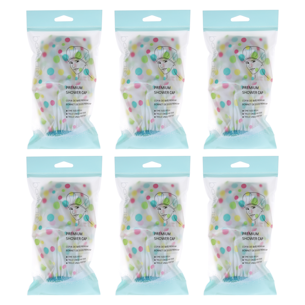 Basicare Deluxe Shower Cap Reusable Waterproof Comfortable Fit 6 Pack