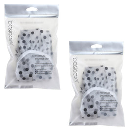 Basicare Deluxe Shower Cap Clear Black Dots Reusable One Size Pack of 2