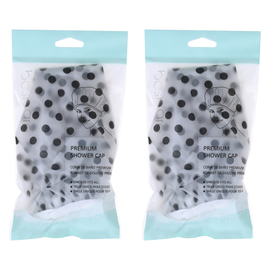 Basicare Deluxe Shower Cap Clear Black Dots Reusable One Size Pack of 2