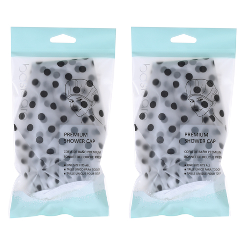 Basicare Deluxe Shower Cap Clear Black Dots Reusable One Size Pack of 2