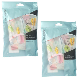 Basicare Deluxe Macaron Shower Cap Reusable Waterproof One Size Fits All 2 Pack