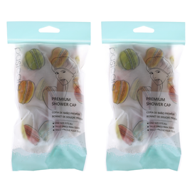 Basicare Deluxe Macaron Shower Cap Reusable Waterproof One Size Fits All 2 Pack