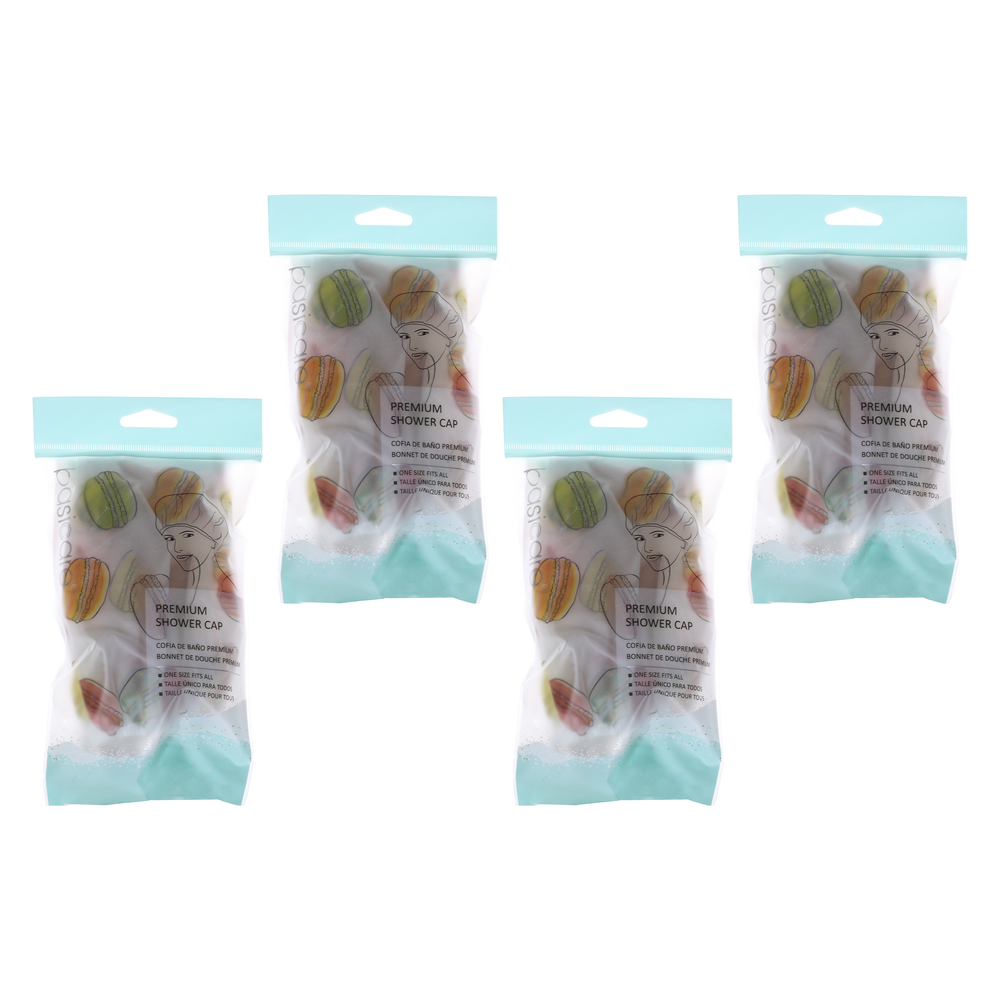 Basicare Deluxe Shower Cap Macaron Reusable Waterproof One Size Bundle of 4