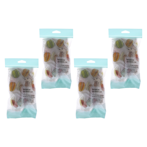 Basicare Deluxe Shower Cap Macaron Reusable Waterproof One Size Bundle of 4