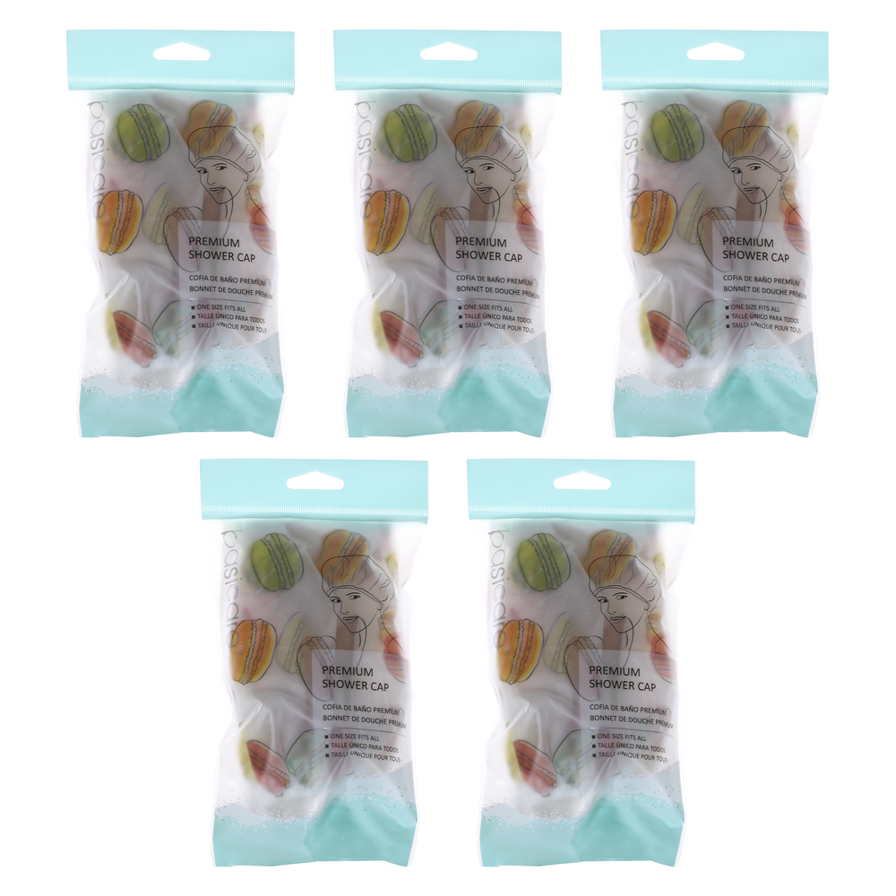 Basicare Deluxe Shower Cap Macaron Reusable Waterproof Bundle of 5