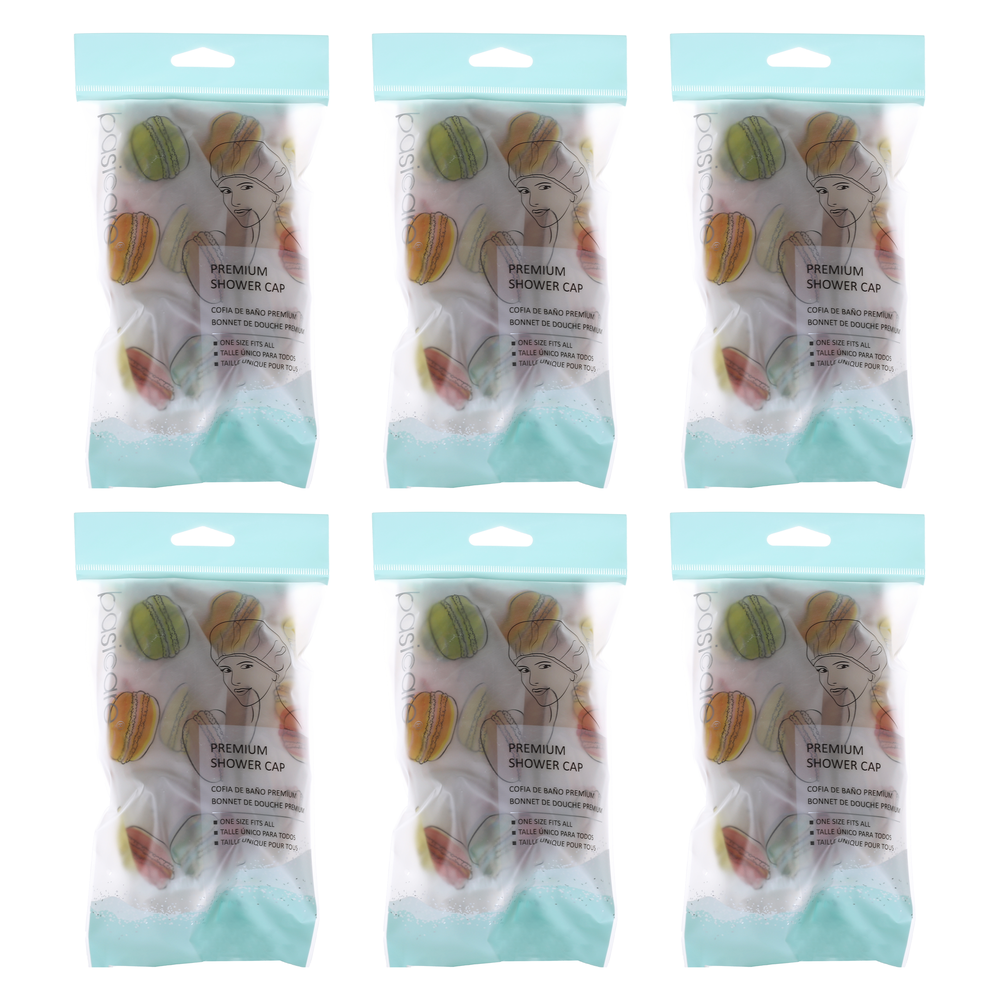 Basicare Deluxe Shower Cap Macaron Bundle of 6 Reusable Waterproof One Size
