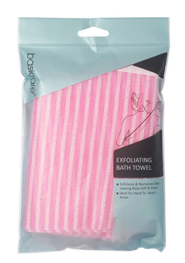 Basicare Exfoliating Bath Towel Pink Deep Clean Soft Smooth Skin Care