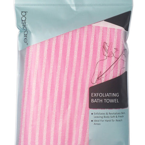 Basicare Exfoliating Bath Towel Pink Deep Clean Soft Smooth Skin Care