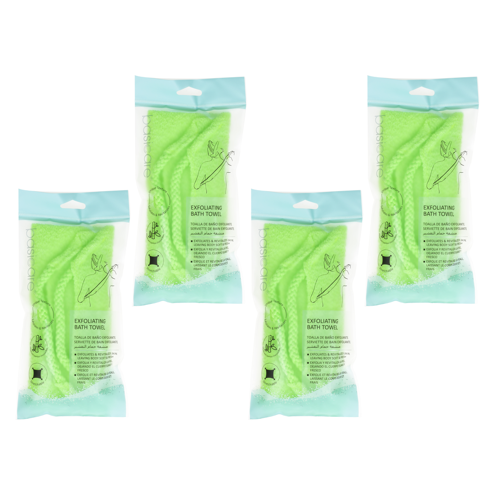 Basicare Exfoliating Bath Towel Yellow 4 Pack Bundle Full Body Exfoliator