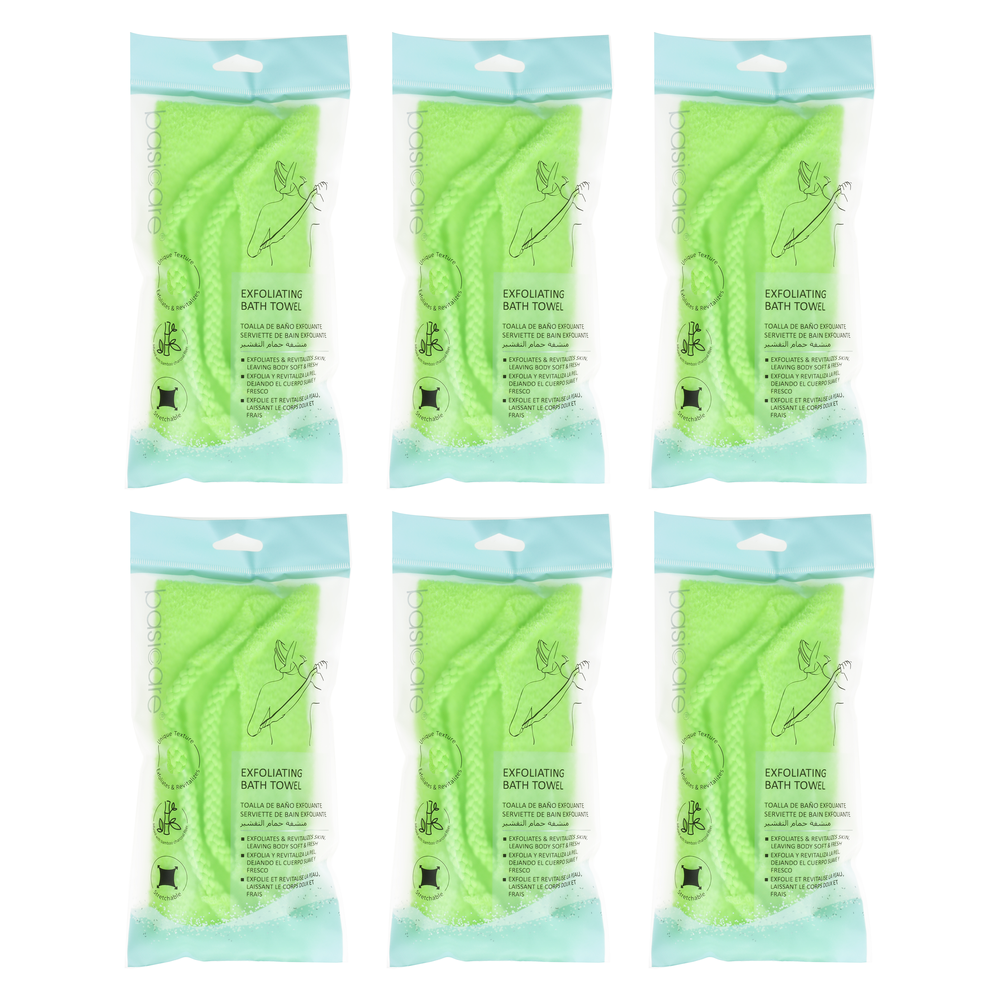 Basicare Exfoliating Bath Towel Yellow Bundle of 6 Long Back Scrub Towel