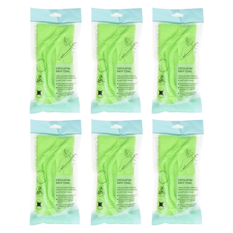 Basicare Exfoliating Bath Towel Yellow Bundle of 6 Long Back Scrub Towel