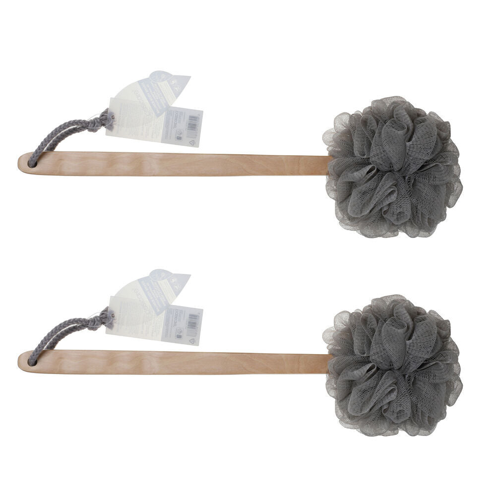 Basicare Charcoal Mesh Sponge Wooden Handle Deep Clean Exfoliation Pack of 2