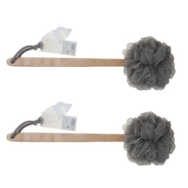 Basicare Charcoal Mesh Sponge Wooden Handle Deep Clean Exfoliation Pack of 2