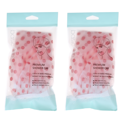 Basicare Premium Shower Cap Peva Pink Spots 2 Pack Reusable