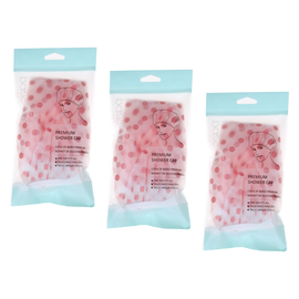 Basicare Premium Shower Cap Peva Pink Spots Bundle of 3 Reusable